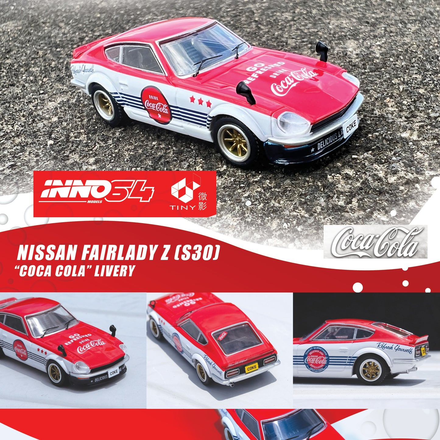INNO64 x TINY 1/64 NISSAN FAIRLADY Z (S30) "Coca-Cola" Livery COKE059-A