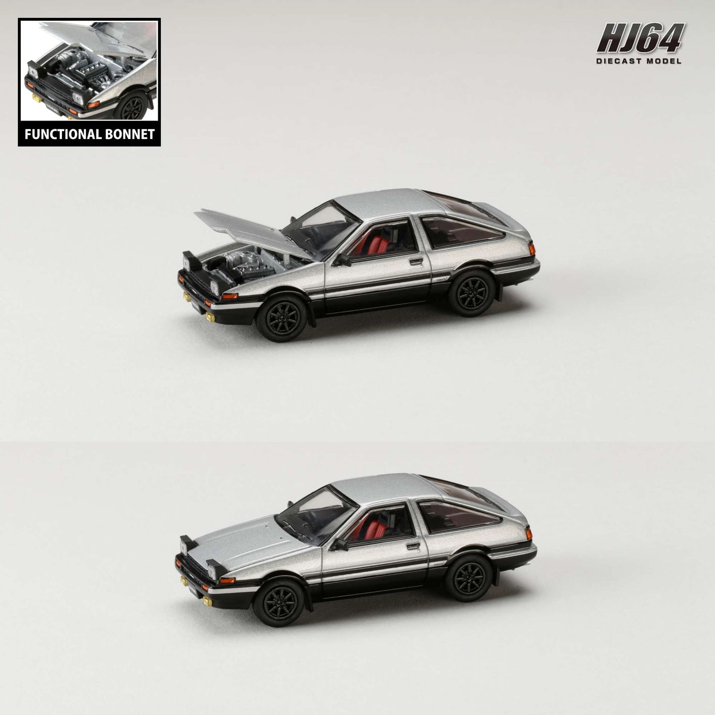 HOBBY JAPAN 1/64 Toyota SPRINTER TRUENO GT APEX (AE86) JDM Style Silver/Black HJ641052ASB