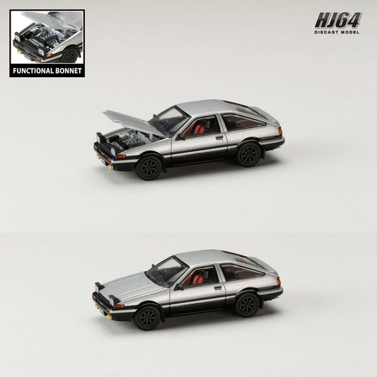HOBBY JAPAN 1/64 Toyota SPRINTER TRUENO GT APEX (AE86) JDM Style Silver/Black HJ641052ASB