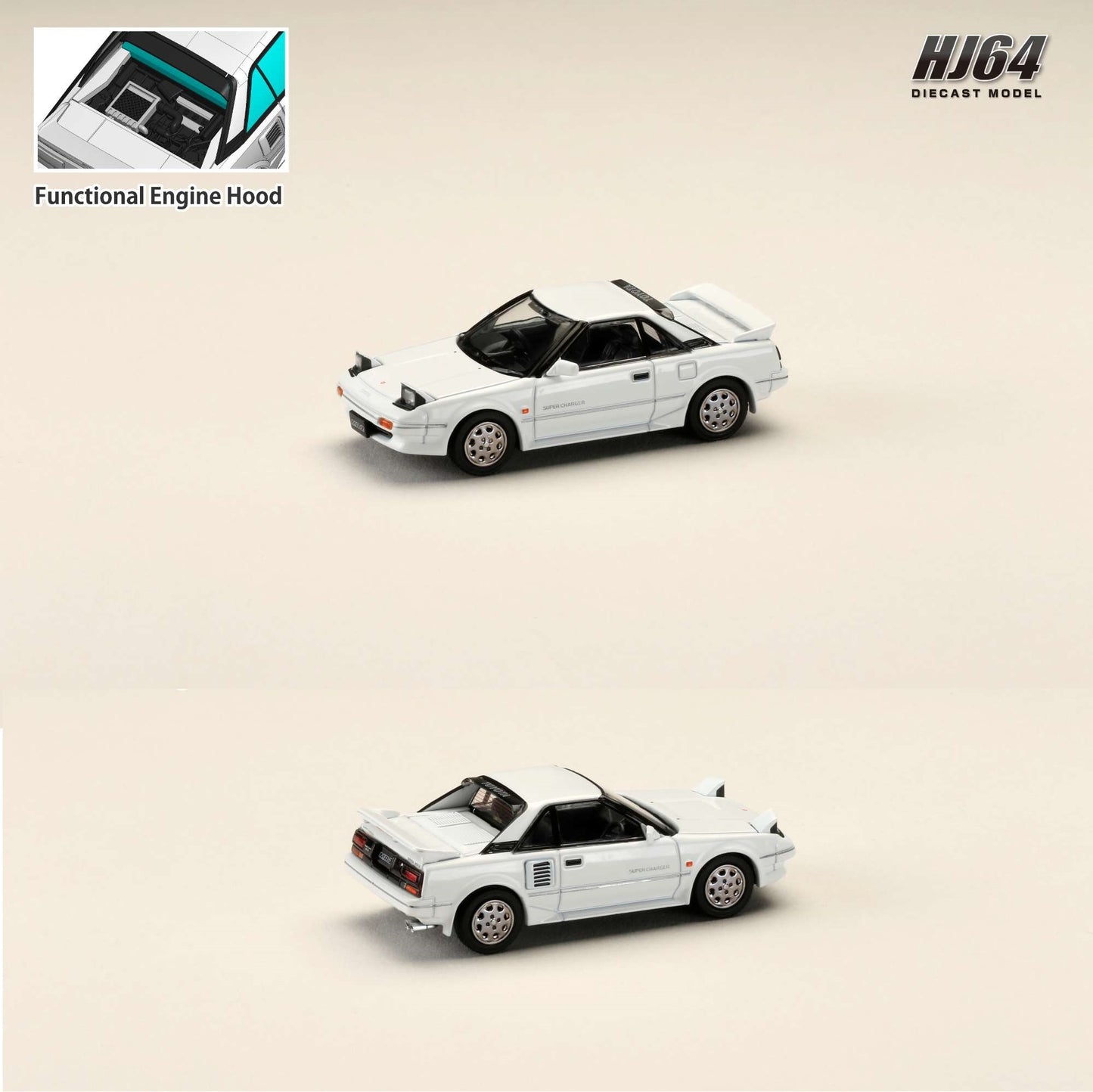 HOBBY JAPAN 1/64 Toyota MR2 1600G-LIMITED SUPER CHARGER 1986 - Super White Ⅱ HJ641056BW