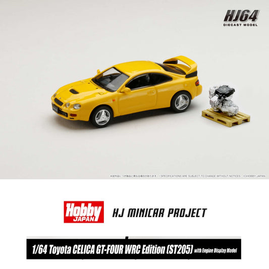 HOBBY JAPAN 1/64 Toyota CELICA GT-FOUR WRC Edition (ST205) with Engine Display Model Yellow HJ641064AY