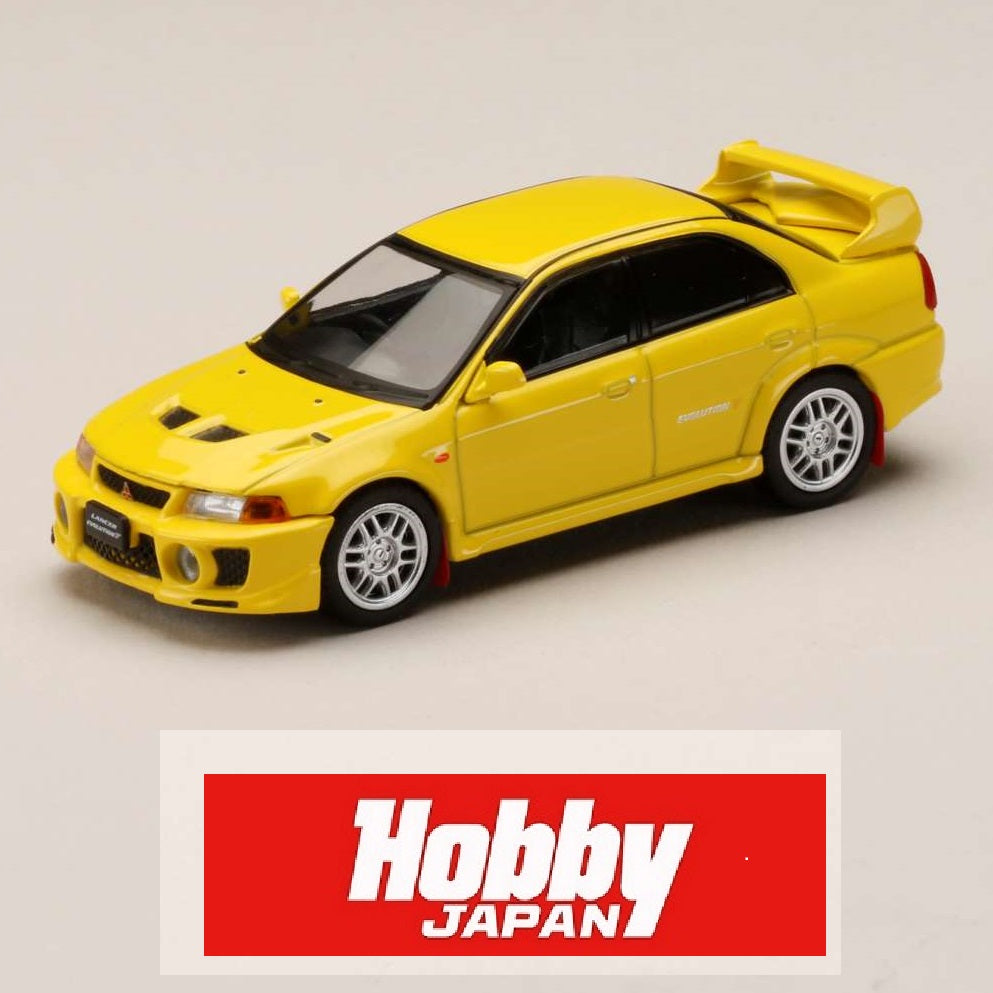 HOBBY JAPAN 1/64 MITSUBISHI LANCER GSR EVOLUTION 5 (CP9A) 1998 with Mud flap YELLOW HJ642032AY