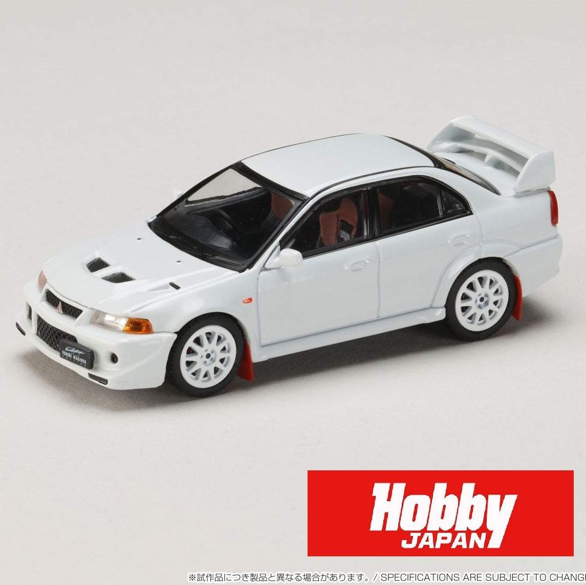 HOBBY JAPAN 1/64 MITSUBISHI LANCER GSR EVOLUTION 6 (T.M.E) (CP9A) 2000 with Mud flap WHITE HJ642033BW
