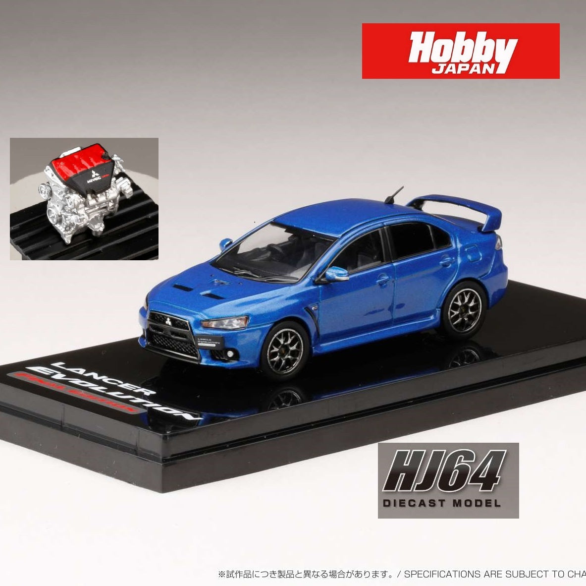 HOBBY JAPAN 1/64 MITSUBISHI LANCER EVOLUTION Ⅹ FINAL EDITION WITH ENGINE DISPLAY MODEL BLUE HJ642053ABL