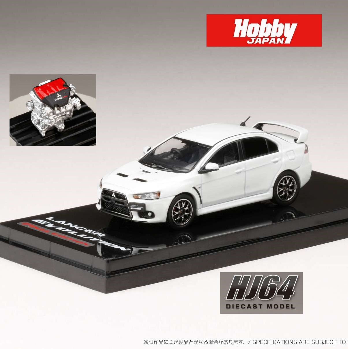 HOBBY JAPAN 1/64 MITSUBISHI LANCER EVOLUTION Ⅹ FINAL EDITION WITH ENGINE DISPLAY MODEL WHITE HJ642053AWP