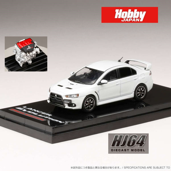 PREORDER HOBBY JAPAN 1/64 MITSUBISHI LANCER EVOLUTION Ⅹ FINAL EDITION WITH ENGINE DISPLAY MODEL WHITE HJ642053AWP (Approx. Release Date : Q3 2024 subjects to the manufacturer's final decision)