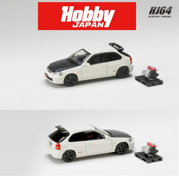 HOBBY JAPAN 1/64 Honda CIVIC TYPE R (E-EK9) 1997 Customized Ver. with Engine Championship White HJ643016BW