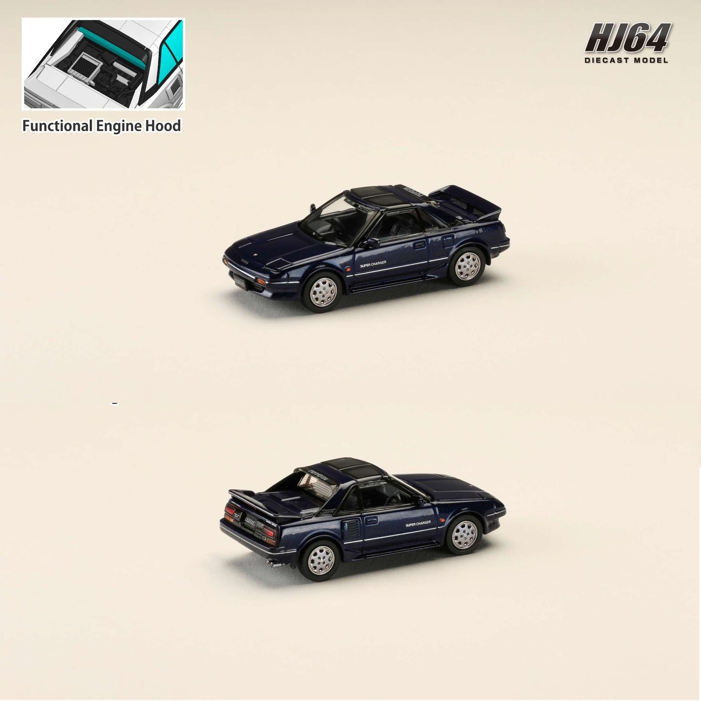 HOBBY JAPAN 1/64 Toyota MR2 1600G-LIMITED SUPER CHARGER 1988 T BAR ROOF - Blue Mica HJ643056ABL