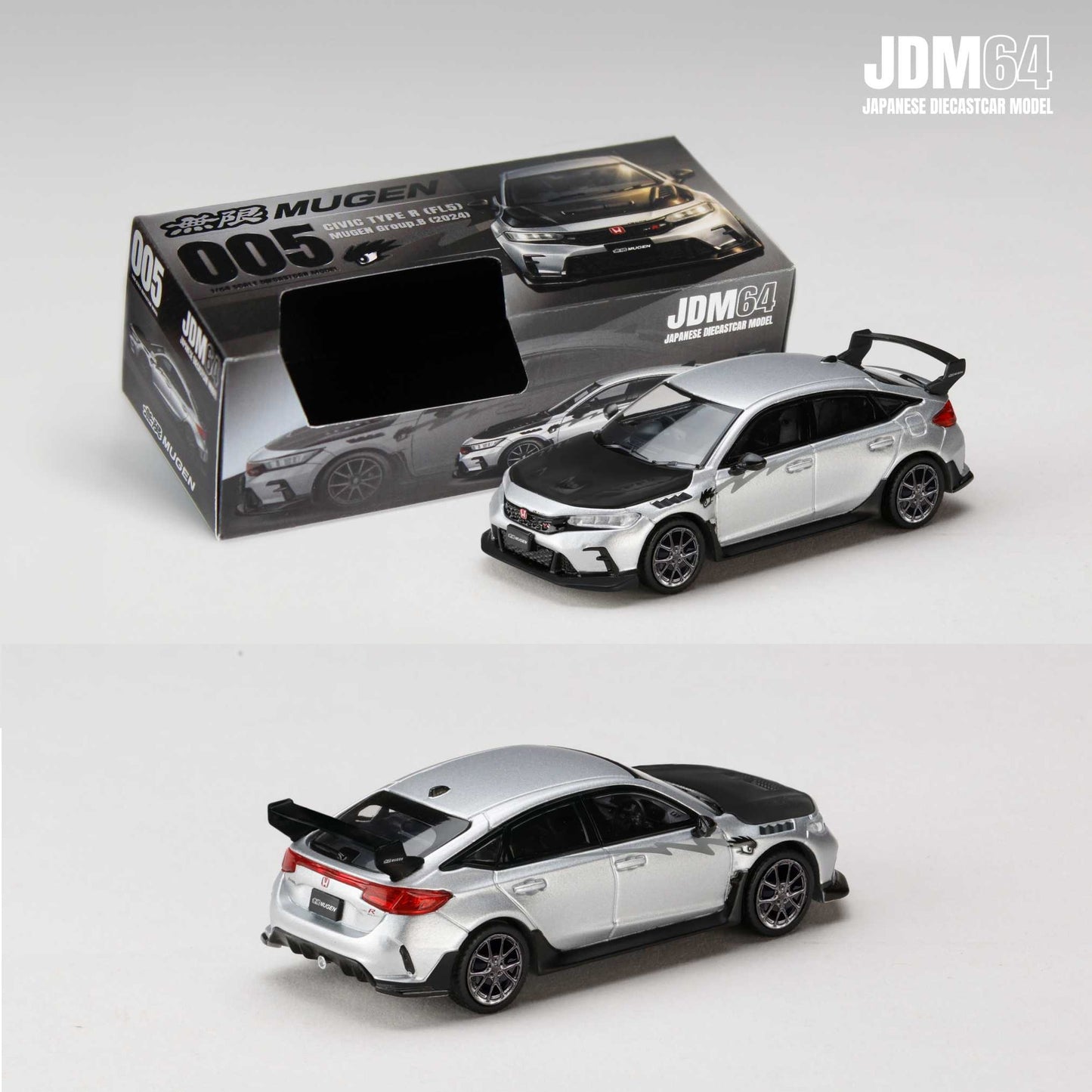 PREORDER HOBBY JAPAN JDM64 1/64 Civic Type R (FL5) Mugen Group.B 2024 - MATTE SILVER HJDM005B-33 (Approx. Release Date : Q3 2026 subjects to the manufacturer's final decision)
