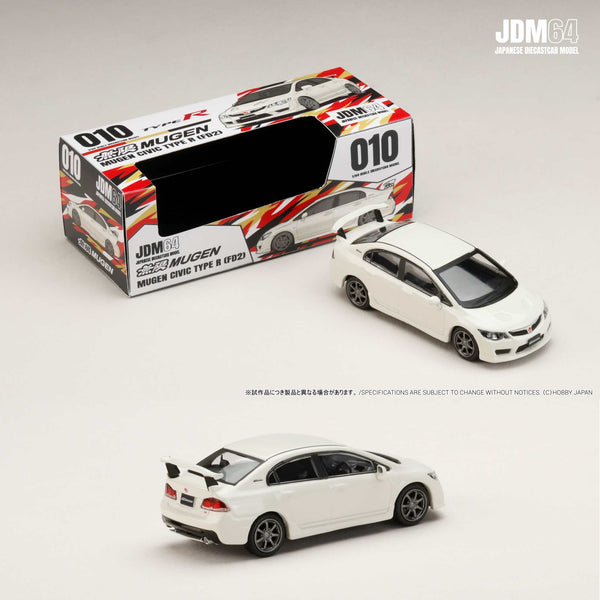 PREORDER HOBBY JAPAN JDM64 1/64 MUGEN CIVIC TYPE R (FD2) Championship White HJDM010-16 (Approx. Release Date : Q2 2026 subjects to the manufacturer's final decision)