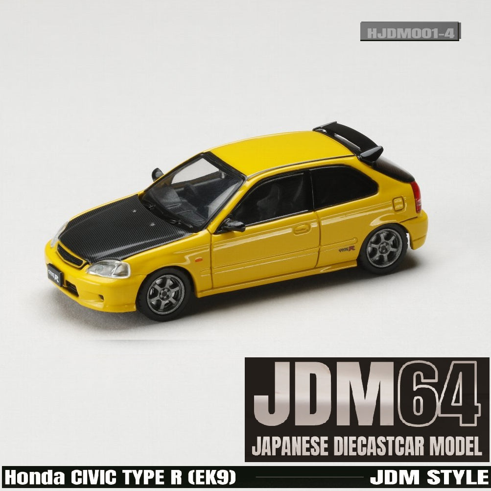 JDM64 by HOBBY JAPAN 1/64 Honda CIVIC TYPE R (EK9) JDM STYLE - Sunlight Yellow HJDM001-4