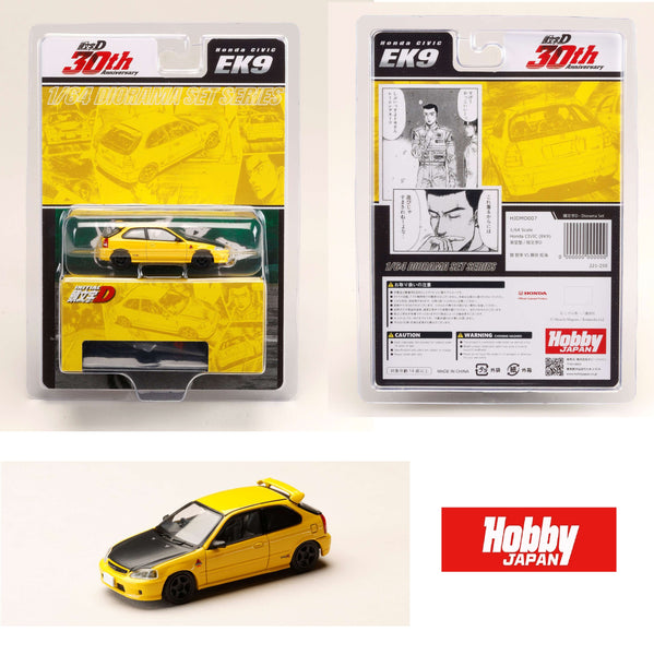 PREORDER HOBBY JAPAN JDM64 INITIAL D 30th Anniversary Blister Pack Series 1/64 Honda CIVIC (EK9) Todojuku / INITIAL D  Tomoyuki Tachi VS Takumi Fujiwara HJDMD007 (Approx. Release Date : Q4 2025 subjects to the manufacturer's final decision)