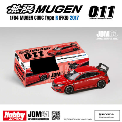 PREORDER HOBBY JAPAN JDM64 1/64 MUGEN CIVIC TYPE R (FK8) 2017 - Flame Red HJDM011-25 (Approx. Release Date : Q1 2027 subjects to the manufacturer's final decision)