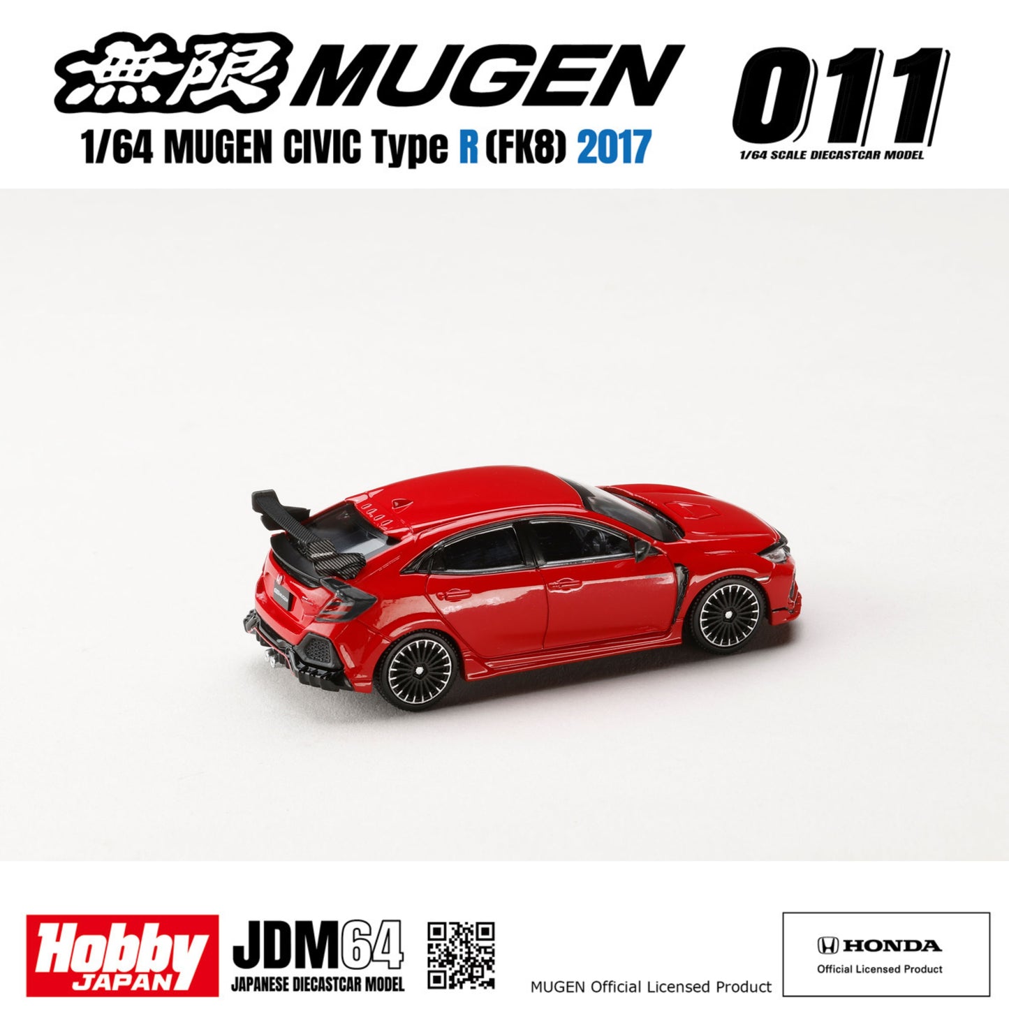 PREORDER HOBBY JAPAN JDM64 1/64 MUGEN CIVIC TYPE R (FK8) 2017 - Flame Red HJDM011-25 (Approx. Release Date : Q1 2027 subjects to the manufacturer's final decision)