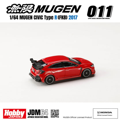 PREORDER HOBBY JAPAN JDM64 1/64 MUGEN CIVIC TYPE R (FK8) 2017 - Flame Red HJDM011-25 (Approx. Release Date : Q1 2027 subjects to the manufacturer's final decision)