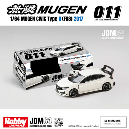 PREORDER  HOBBY JAPAN JDM64 1/64 MUGEN CIVIC TYPE R (FK8) 2017 - Championship White HJDM011-23 (Approx. Release Date : Q1 2027 subjects to the manufacturer's final decision)