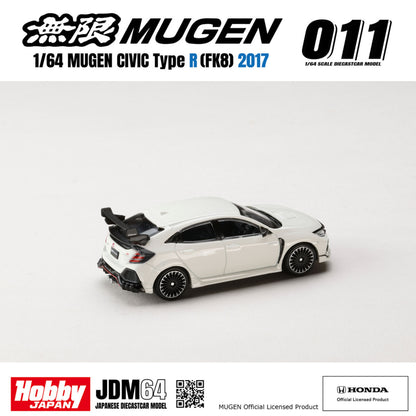 PREORDER  HOBBY JAPAN JDM64 1/64 MUGEN CIVIC TYPE R (FK8) 2017 - Championship White HJDM011-23 (Approx. Release Date : Q1 2027 subjects to the manufacturer's final decision)