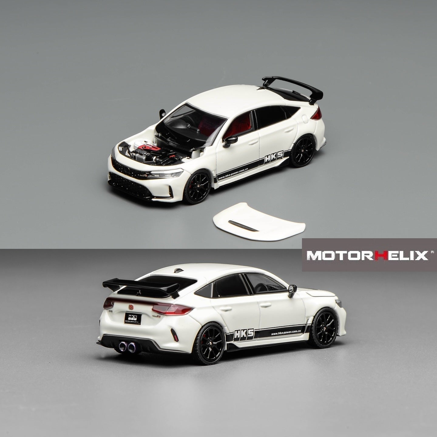 PREORDER Motorhelix 1/64 Honda Civic TYPE R (FL5) HKS Championship White (Approx. Release Date: Q1 2026 and subject to the manufacturer's final decision)