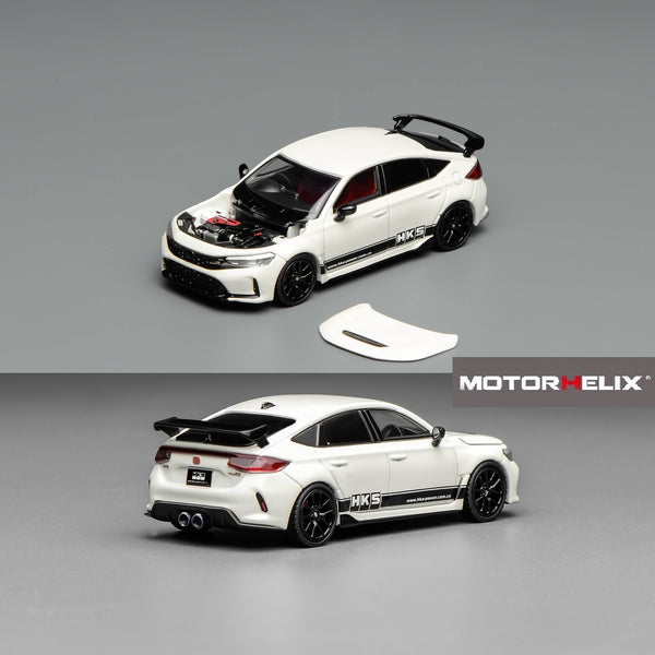 PREORDER Motorhelix 1/64 Honda Civic TYPE R (FL5) HKS Championship White (Approx. Release Date: Q1 2026 and subject to the manufacturer's final decision)