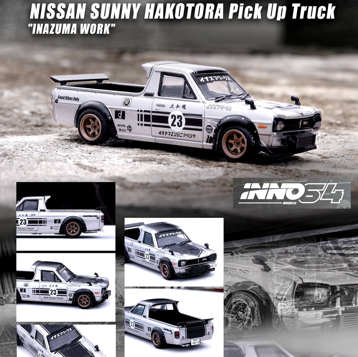INNO64 1/64 NISSAN SUNNY HAKOTORA Pick Up Truck "INAZUMA WORK" IN64-HKT-23R