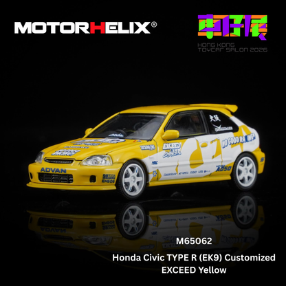 Motorhelix 1/64  Honda Civic TYPE R (EK9) Customized EXCEED Yellow Hong Kong ToyCar Salon Exclusive M65062