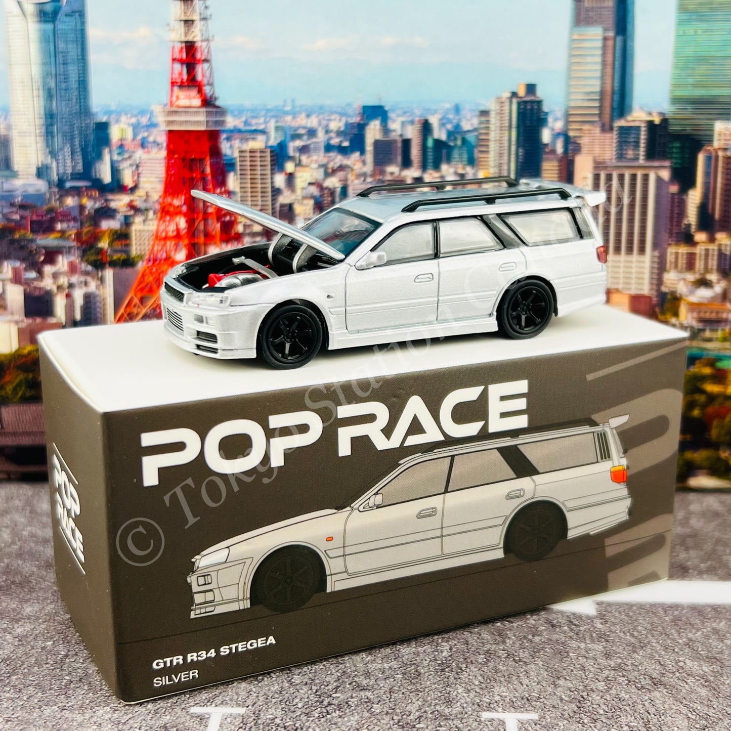 POPRACE 1/64 Nissan Stagea Silver PR64-NR34-STSIL