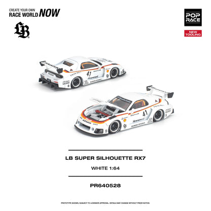 PREORDER POPRACE 1/64 LB SUPER SILHOUETTE RX7 (FD3S) WHITE NEW TOOLING PR640528 (Approx. Release Date: Q4 2026 and subject to the manufacturer's final decision)