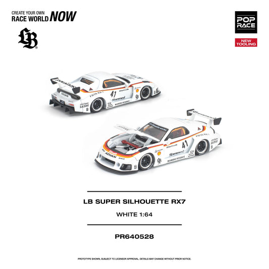 PREORDER POPRACE 1/64 LB SUPER SILHOUETTE RX7 (FD3S) WHITE NEW TOOLING PR640528 (Approx. Release Date: Q4 2026 and subject to the manufacturer's final decision)