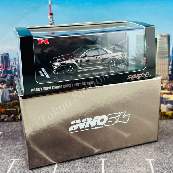 INNO64 1/64 NISSAN SKYLINE GT-R (R34) NISMO R-Tune Black Chrome Hobby Expo China 2023 Event Edition IN64-R34RT-BCH