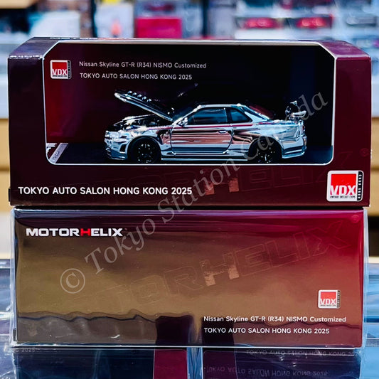 MOTORHELIX 1/64 Nissan Skyline GT-R (R34) NISMO Customized Silver Chrome w/ NISMO Stripe TASHK x VDX 2025 Exclusive Model