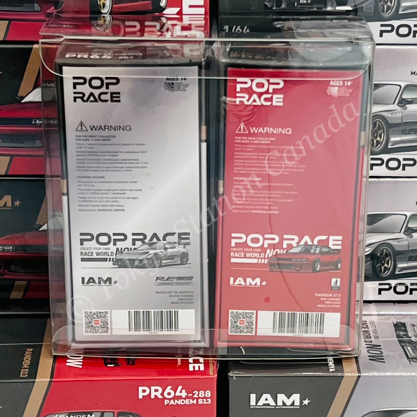 POPRACE 1/64 IAM SURABAYA Event Model Set of 2 (Mazda RX7 RE-AMEMIYA Silver Chrome & PANDEM S13 Red Chrome)