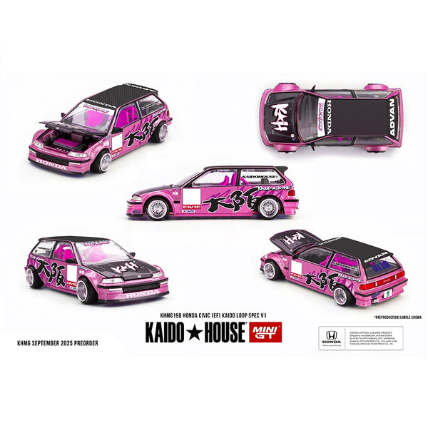 PREORDER MINI GT x Kaido House 1/64 Honda Civic (EF) Kaido Loop Spec V1 – Pink KHMG198 (Approx. Release Date : Q4 2025 subject to manufacturer's final decision)