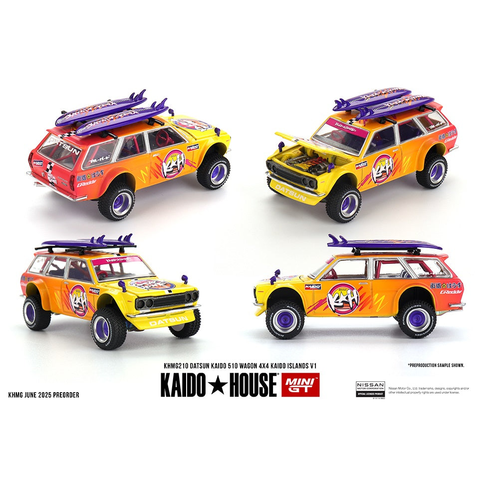 MINI GT x Kaido House 1/64 Datsun KAIDO 510 Wagon 4×4 Kaido ISLANDS V1- Orange KHMG210