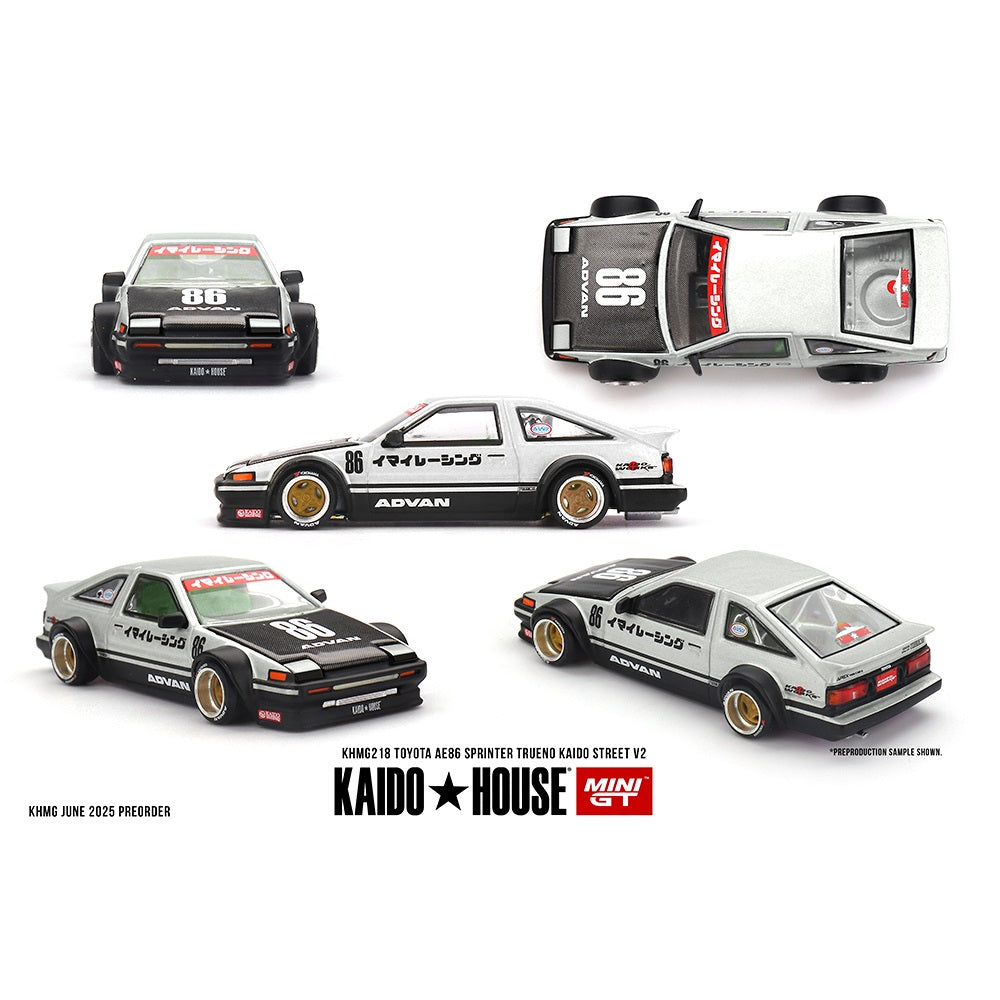 PREORDER MINI GT x Kaido House 1/64 Toyota AE86 Sprinter Trueno Kaido Street V2- White KHMG218 (Approx. Release Date : Q4 2025 subject to manufacturer's final decision)