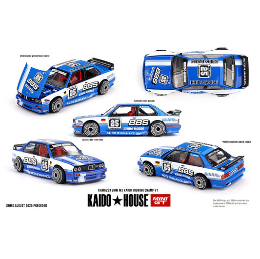 PREORDER MINI GT x Kaido House 1/64 BMW M3 Kaido Touring Champ V1 – Blue/White KHMG223 (Approx. Release Date : Q4 2025 subject to manufacturer's final decision)