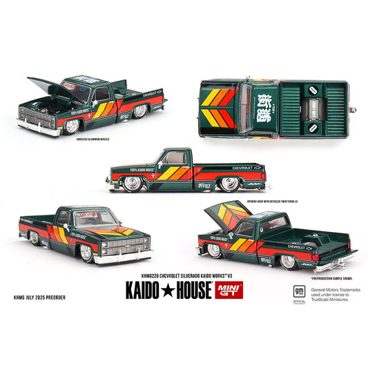 MINI GT x Kaido House 1/64 Chevrolet Silverado KAIDO WORKS V3 -Dark Green KHMG226