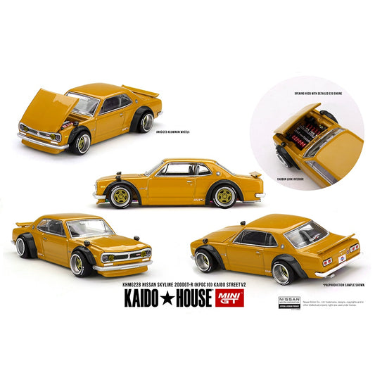 MINI GT x Kaido House 1/64 Nissan Skyline 2000 GT-R (KPGC10) Kaido Street V2 – Yellow KHMG228