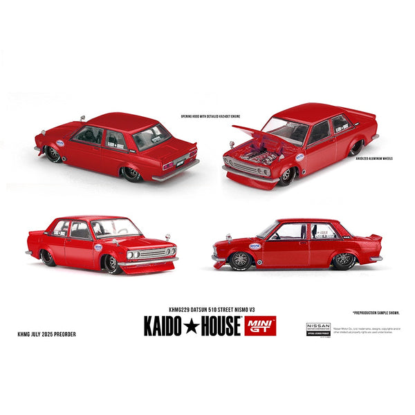 PREORDER MINI GT x Kaido House 1/64 Datsun 510 Street Nismo V3 – Red KHMG229 (Approx. Release Date : Q4 2025 subject to manufacturer's final decision)