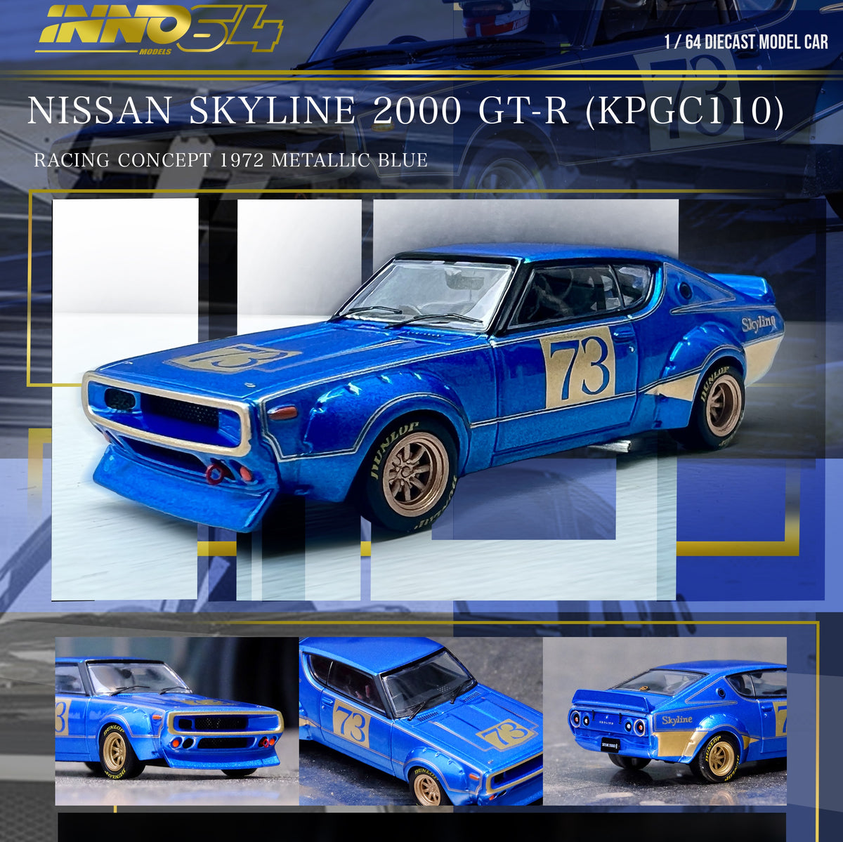 INNO64 1/64 NISSAN SKYLINE 2000 GT-R (KPGC110) Racing Concept Blue IN6 ...