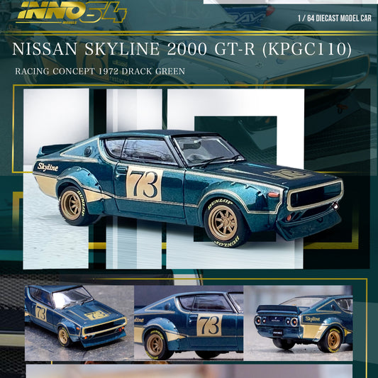 INNO64 1/64 NISSAN SKYLINE 2000 GT-R (KPGC110) Racing Concept Green IN64-KPGC110RC-GRN