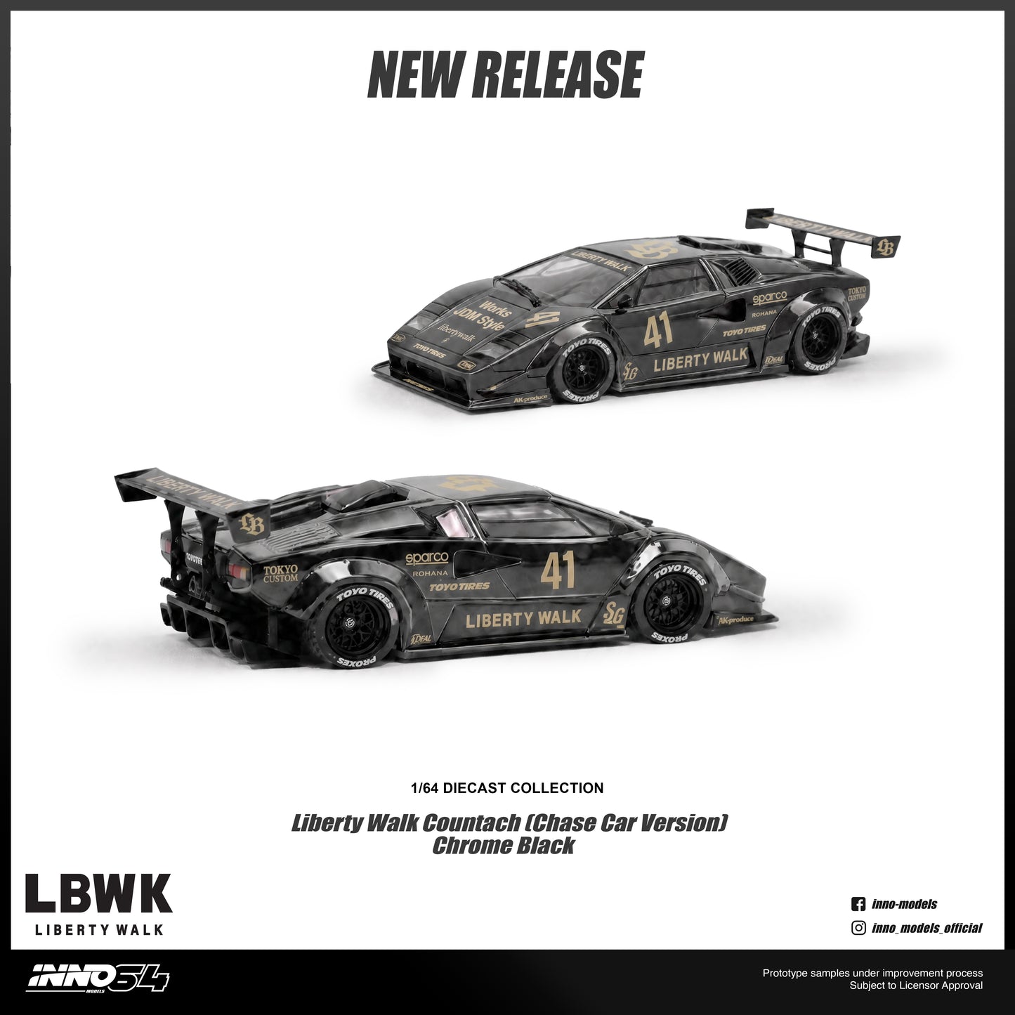 PREORDER INNO64 1/64 LIBERTY WALK COUNTACH IN64-LBCOUNTACH-01 (Approx. Release Date : Q4 2026 subject to the manufacturer's final decision) **CHASE CARS ARE RAMDOMLY PACKED**