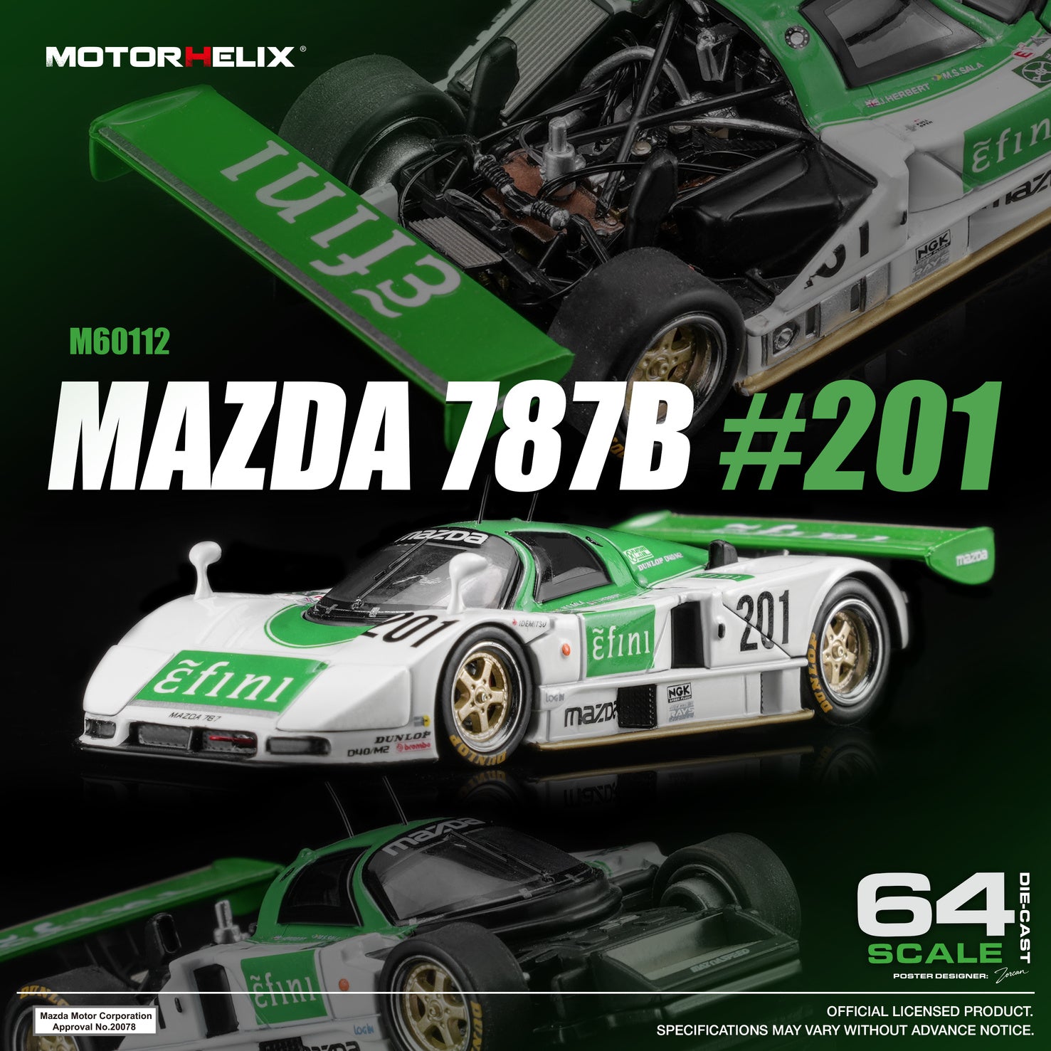 【マサ】 PREORDER Motorhelix 1/64 Mazda 787B #201 Green/White M60112