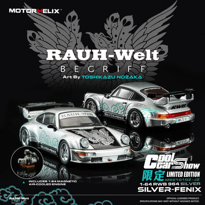 MOTORHELIX 1/64 MOTORHELIX RWB 911 (964) Silver-Fenix + separate air-cooled 964 engine CoolCarShow limited edition M62101DZ-JZ