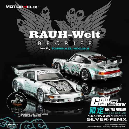 MOTORHELIX 1/64 MOTORHELIX RWB 911 (964) Silver-Fenix + separate air-cooled 964 engine CoolCarShow limited edition M62101DZ-JZ