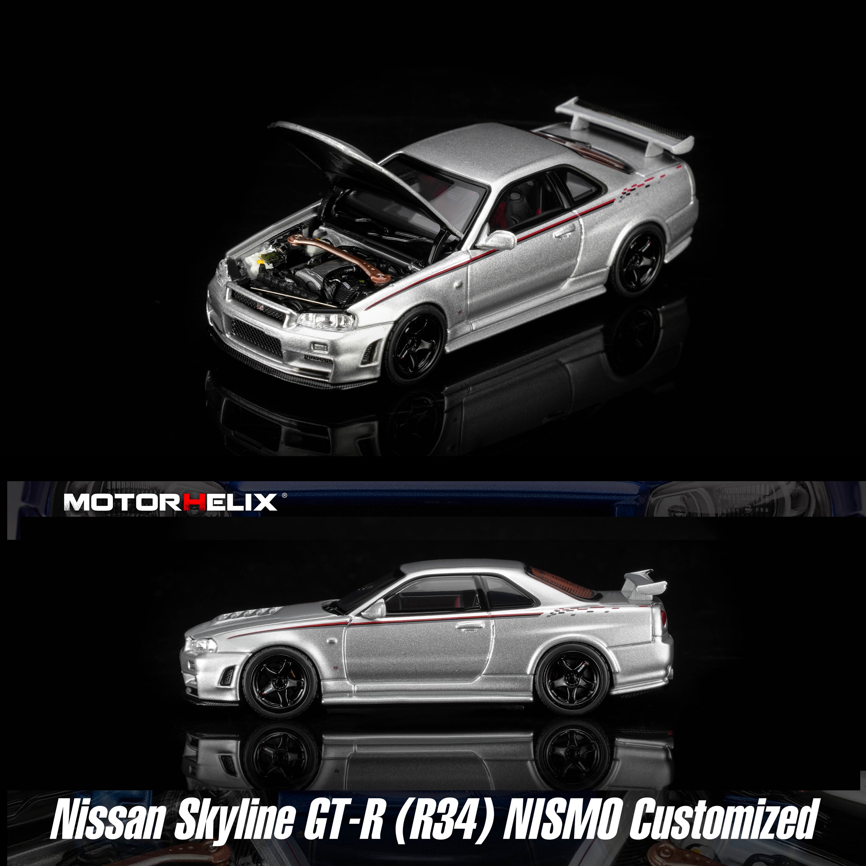 Motorhelix 1/64 Nissan GT-R (R34) NISMO Customized Sonic Silver
