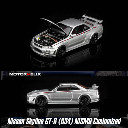 Motorhelix 1/64 Nissan GT-R (R34) NISMO Customized Sonic Silver Metallic M63464