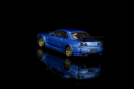 PREORDER Motorhelix 1/64 Nissan Skyline GT-R (R34) Custom Edition - Wangan Blue Custom with GT Aero Kit M63476 (Approx. Release Date: Q3 2026 and subject to the manufacturer's final decision)