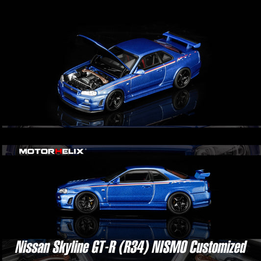Motorhelix 1/64 Nissan GT-R (R34) NISMO Customized Bayside Blue M63486