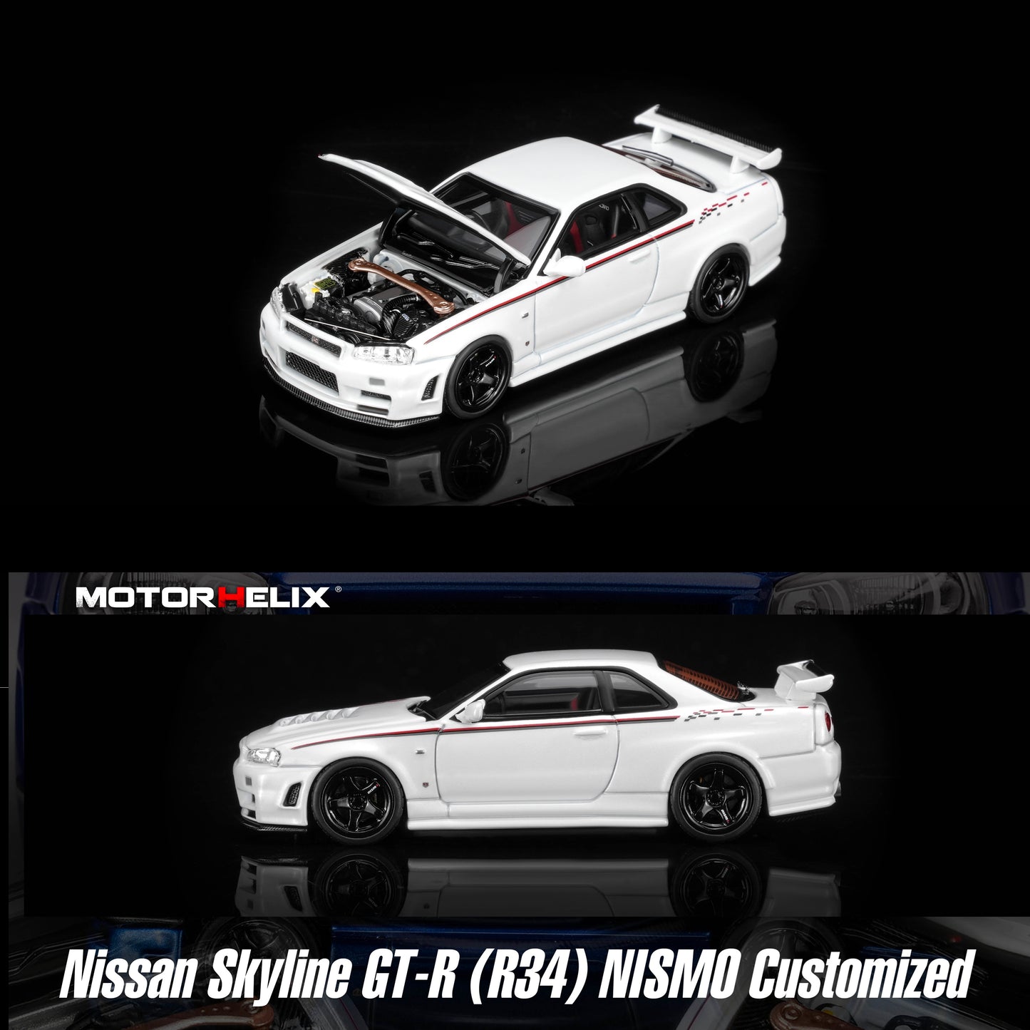 Motorhelix 1/64 Nissan GT-R (R34) NISMO Customized White Pearl M63487