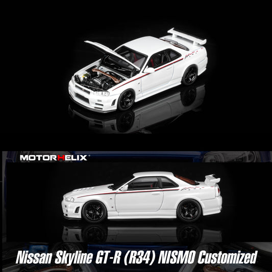 Motorhelix 1/64 Nissan GT-R (R34) NISMO Customized White Pearl M63487